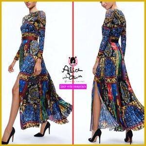 Alice + Olivia Ivey Multicolored Pleated Skirt Maxi Dress